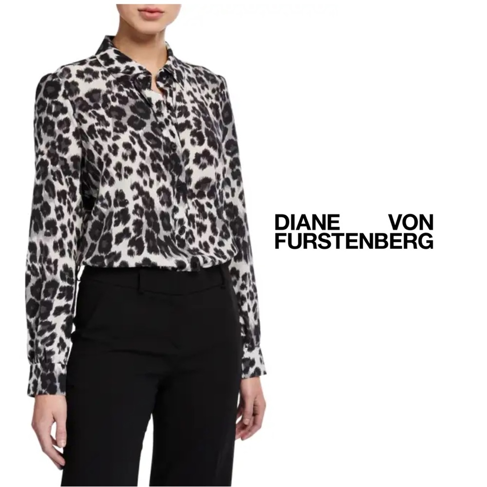 Diane Von Furstenberg Mariah Printed Silk Button-Down Top